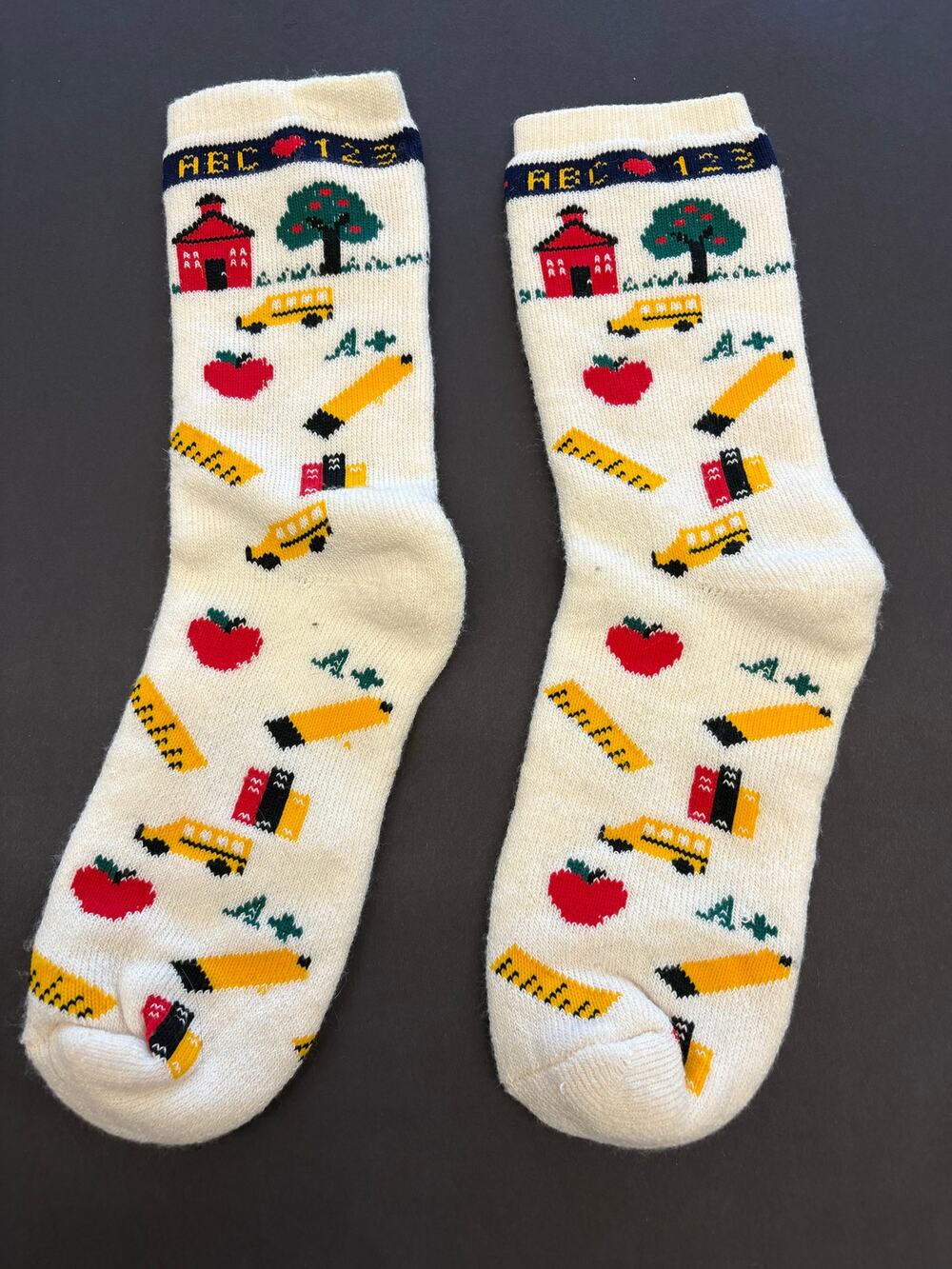 Vintage Back to School Crew Socks - Teacher Core Kitsch Retro Schoolhouse 90s